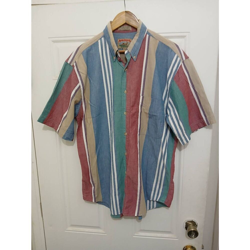 Vintage adirondack mens medium green tan shirt brush Washed South Western